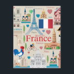 Carte Postale Icônes Mignonnes de France<br><div class="desc">Ce design présente des icônes mignonnes liées à la France.</div>