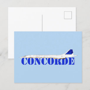 Carte Postale Iconic Concorde Jet avec Auteur Blue Typographie