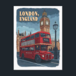 Carte Postale Iconic Londres : Un Vintage voyage<br><div class="desc">Découvrez l'essence de Londres avec cette carte postale de voyage dynamique. Doté d'un bus à impériale rouge classique et de l'emblématique tour Big Ben, cette illustration détaillée présente le charme intemporel de la ville. Le ciel bleu vif et le style coloré créent une pièce visuellement attrayante qui est parfaite pour...</div>