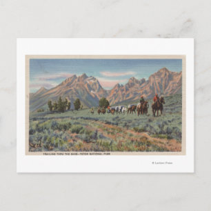 Carte Postale Idaho - Vue des hommes à cheval sur Teton Mts.