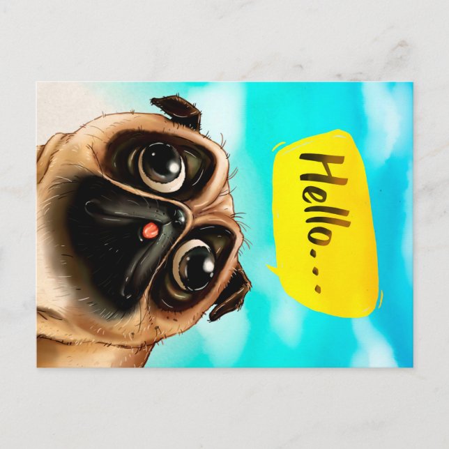Carte Postale Idée de cadeau Pug Hello, propriétaire de Pug, cad (Devant)