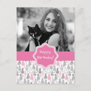Carte Postale Idées cadeaux de chat Whimiscal rose et gris