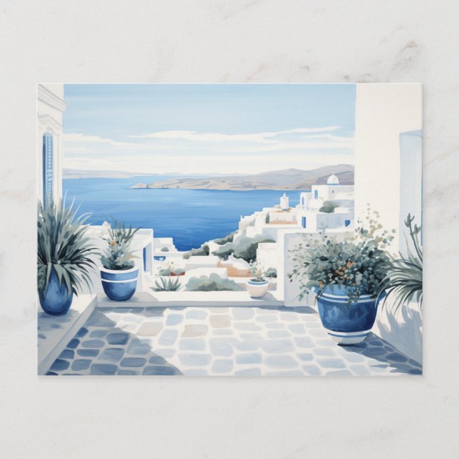 Carte Postale Idyllic Greek Island : Aquarelle numérique (Devant)