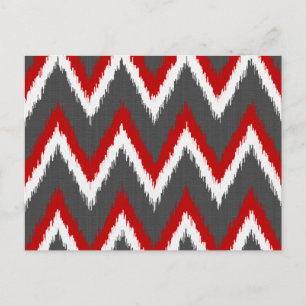Carte Postale Ikat Chevron Stripes - Rouge, Blanc et Gris / Gris