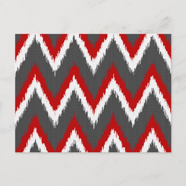 Carte Postale Ikat Chevron Stripes - Rouge, Blanc et Gris / Gris (Devant)