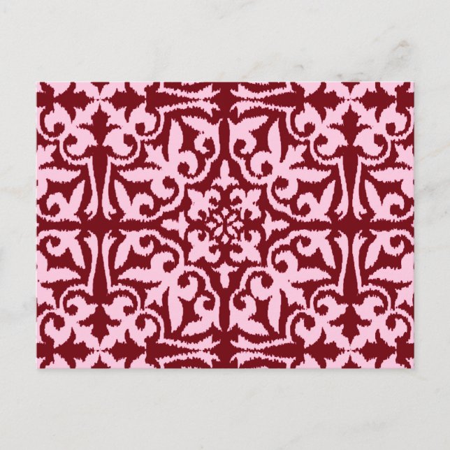 Carte Postale Ikat damask pattern - Burgundy and Pink (Devant)