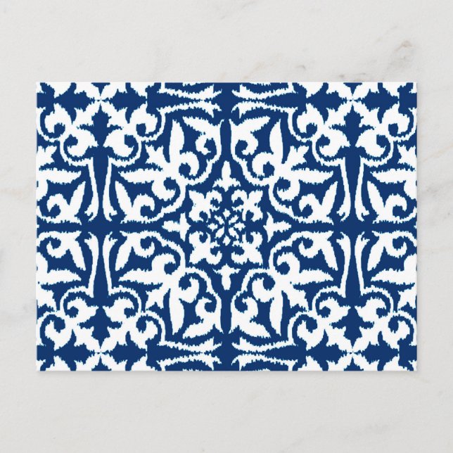 Carte Postale Ikat damask pattern - Cobalt bleu et blanc (Devant)