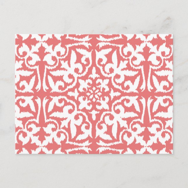 Carte Postale Ikat damask pattern - Coral rose et blanc (Devant)
