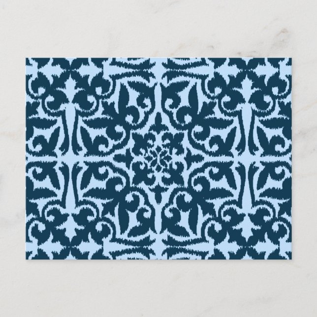 Carte Postale Ikat damask pattern - Indigo foncé et bleu clair (Devant)