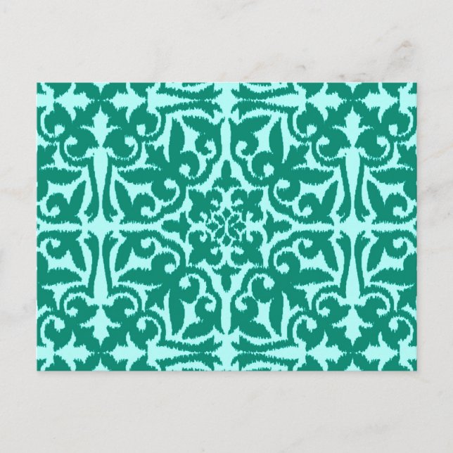 Carte Postale Ikat damask pattern - Turquoise et Aqua (Devant)