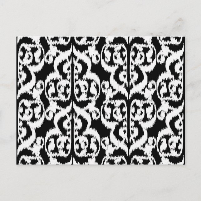 Carte Postale Ikat Damassé mauresque - blanc et noir (Devant)