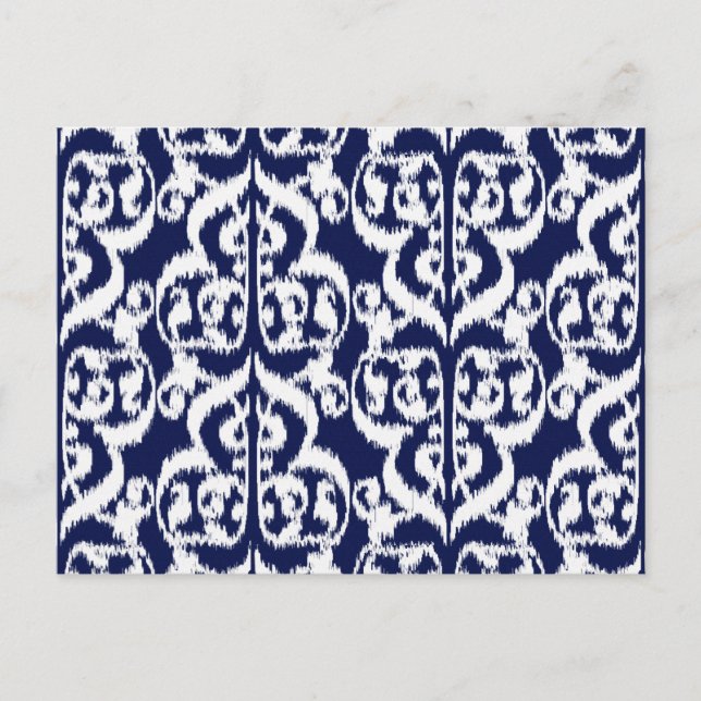 Carte Postale Ikat Damassé Mauresque - indigo et blanc (Devant)