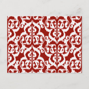 Carte Postale Ikat Damassé Mauresque - rouge foncé et blanc