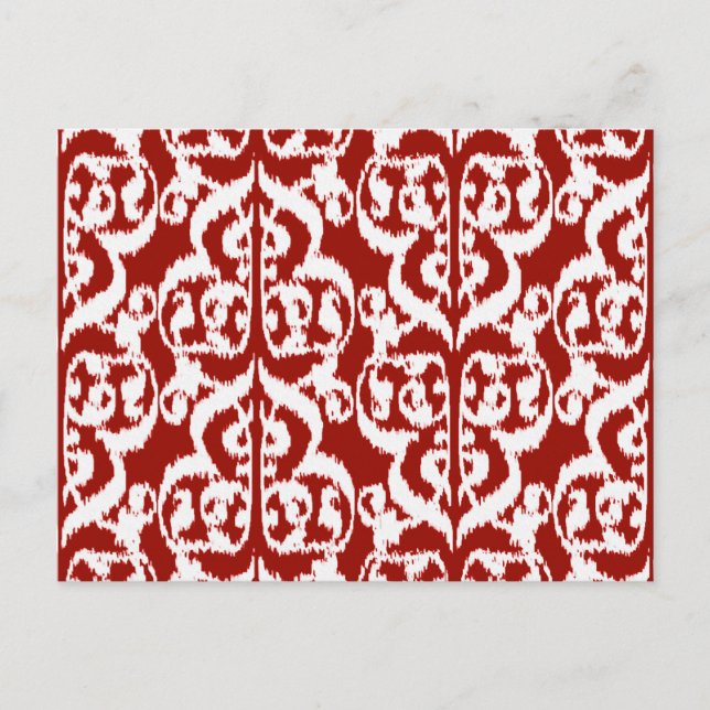 Carte Postale Ikat Damassé Mauresque - rouge foncé et blanc (Devant)