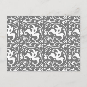 Carte Postale Ikat floral damas - Gris et blanc