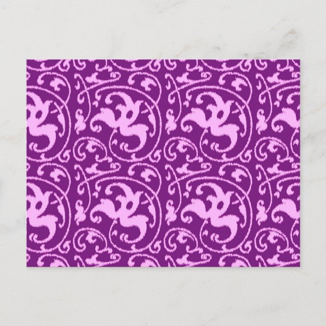 Carte Postale Ikat floral damas - Orchidée et violet (Devant)