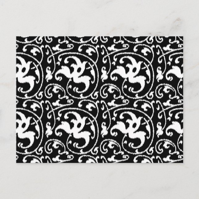Carte Postale Ikat Floral Damask - noir et blanc (Devant)