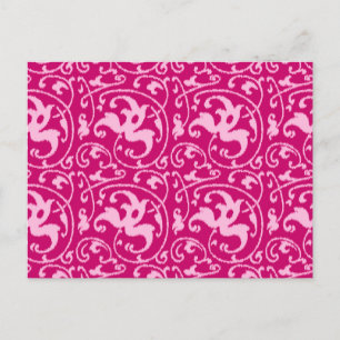 Carte Postale Ikat floral damassé - Fuchsia et rose pâle