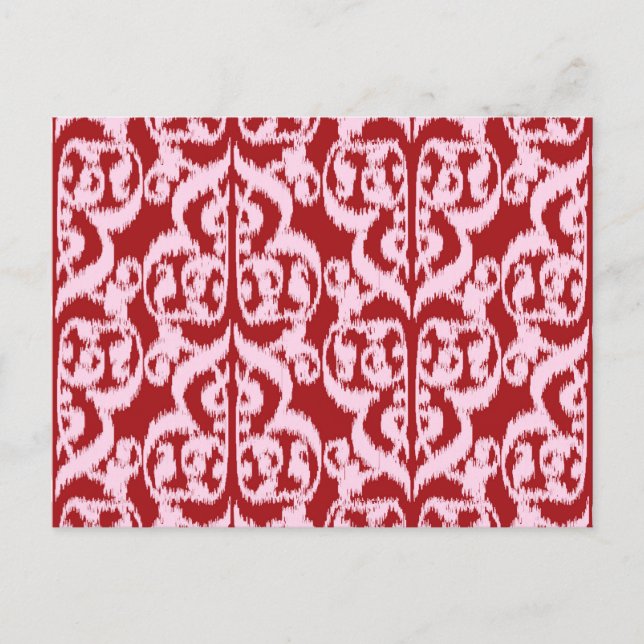 Carte Postale Ikat Moorish Damask - rouge foncé et rose (Devant)