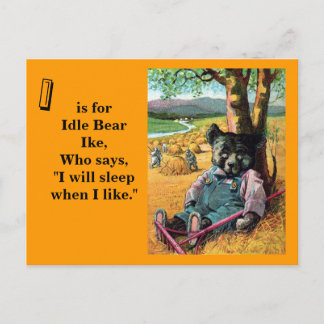 Carte Postale Ike de l'ours inactif - Lettre I - Ours Vintage en