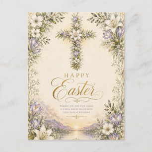 Carte Postale Il Est Ressuscité Pâques, Élégante Croix Florale C