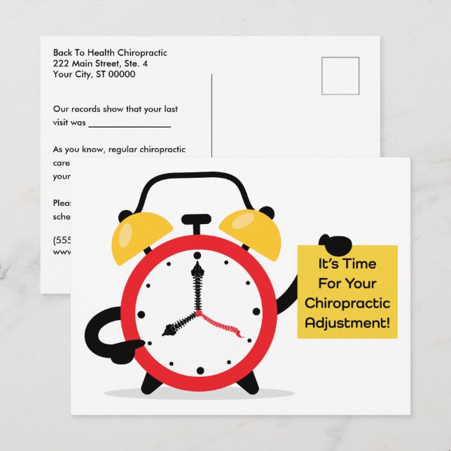 Carte Postale Il est temps pour votre ajustement chiropratique (Devant / Derrière)