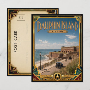 Carte Postale Île Dauphin Alabama Art Déco Vintage Âge d'Or