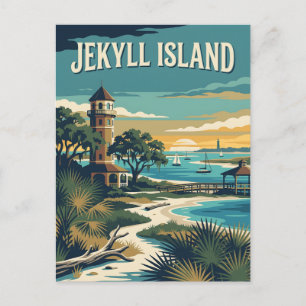 Carte Postale Île de Jekyll, Géorgie, Affiche Rétro Vintage de l