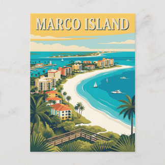 Carte Postale Île de Marco Floride Golfe du Mexique Affiche Vint