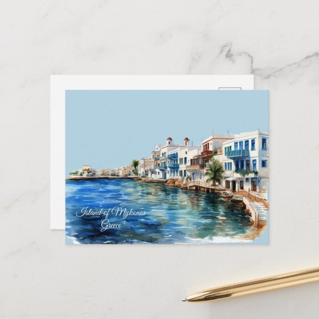 Carte Postale Île de Mykonos, Grèce (Devant/Arrière en situation)