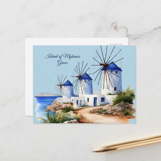 Carte Postale Île de Mykonos, Grèce (Devant/Arrière en situation)