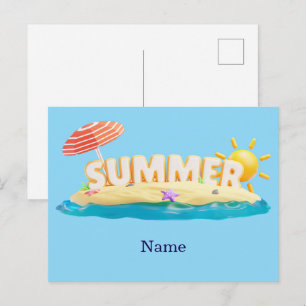 Carte Postale Île de plage estivale 3D Vacances tropicales branc