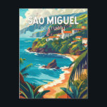Carte Postale Île de Sao Miguel Portugal Voyage Art<br><div class="desc">Conception de voyage vectorielle rétro de l'île de Sao Miguel. Elle est connue pour son paysage volcanique,  sa flore et sa riche faune marine,  y compris les baleines.</div>