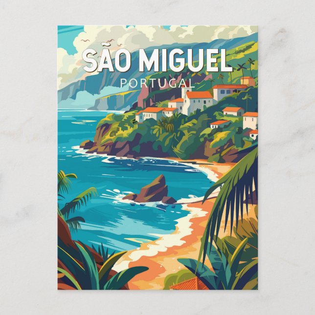Carte Postale Île de Sao Miguel Portugal Voyage Art (Devant)