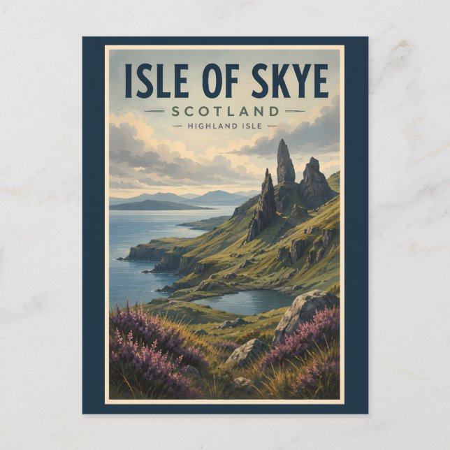 Carte Postale Île de Skye Écosse Paysage Voyage Art Rétro (Devant)