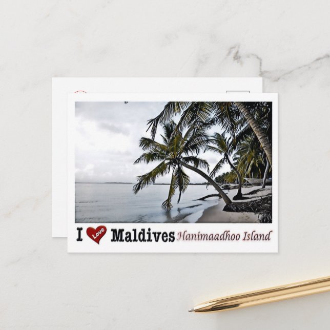 Carte Postale Ile d'Hanimaadhoo - Maldives I Love - (Devant/Arrière en situation)