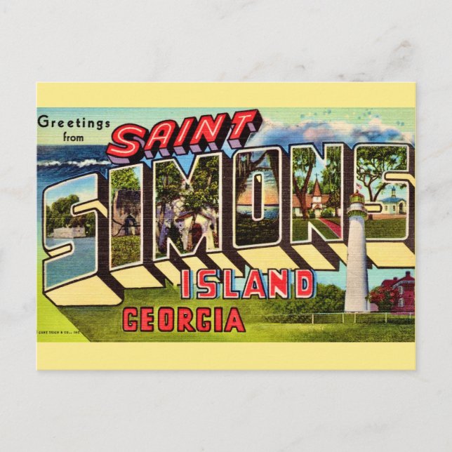 Carte Postale Île Retro St Simons (Devant)