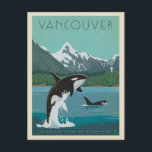 Carte Postale Île Vancouver | Tueur Whales<br><div class="desc">Anderson Design Group est une société d'illustration et de conception de pointe située à Nashville,  au Tennessee. Founder Joel Anderson Directives Team of talented artists to create original poster art that looks like classic vintage publicité prints from the 1920s to the 1960s.</div>