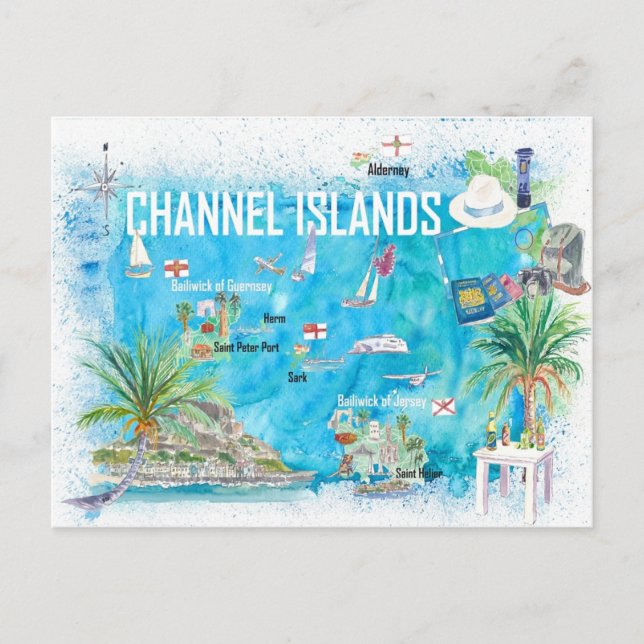 Carte Postale Îles Anglo-Normandes Guernesey Jersey Alderney Car (Devant)