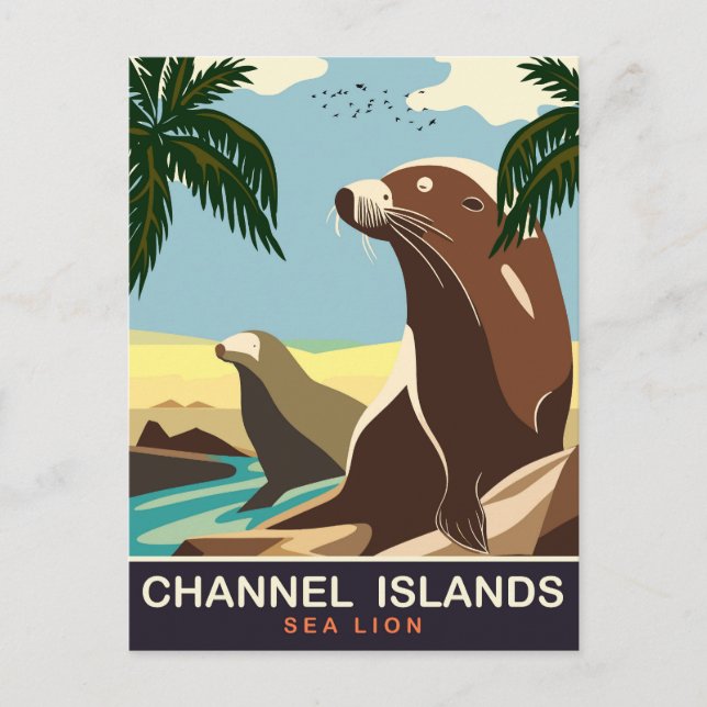 Carte Postale Îles anglo-normandes, Lion de mer, Voyage (Devant)