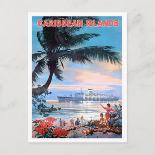 Carte Postale îles des Caraïbes, bateau de croisière, voyage vin