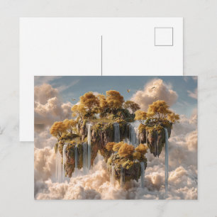 Carte Postale Îles flottantes surréalistes avec des arbres dorés