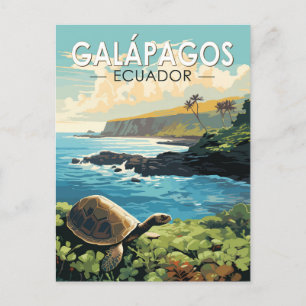 Carte Postale Îles Galapagos Tortue géante Voyage Art Retro