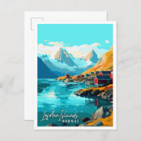 Iles Lofoten Norvège illustration de voyage vintag