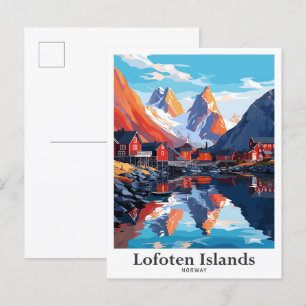 Carte Postale Îles Lofoten Norvège Illustration Vintage voyage