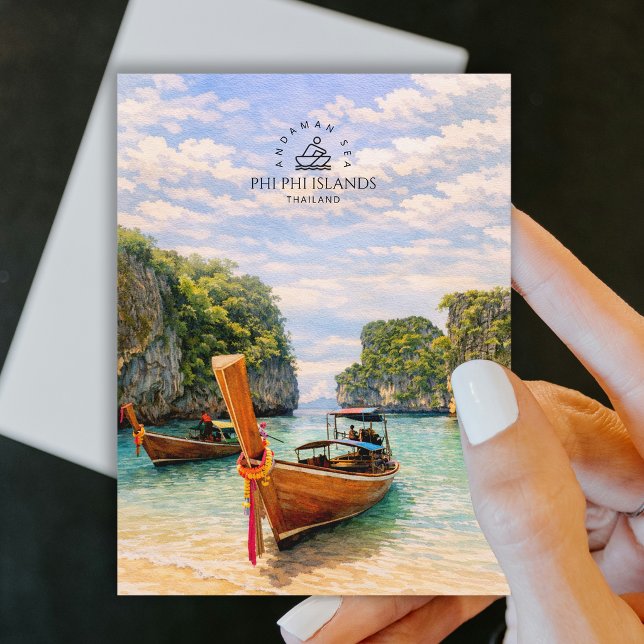Carte Postale Îles Phi Phi, mer d'Andaman | Plage à l'aquarelle  (Phi Phi Islands, Andaman Sea | Watercolor Beach Postcard)