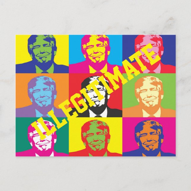 Carte Postale "Illégitime" avec les visages de Trump couleur arc (Devant)