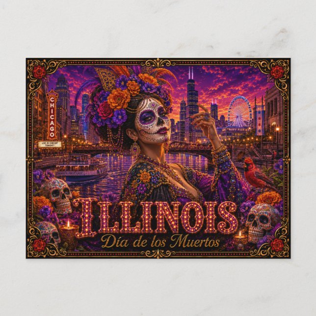 Carte Postale Illinois Día de los Muertos Rétro (Devant)