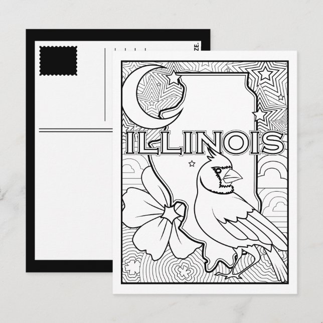 Carte Postale illinois état forme collage couleur me dans (Devant / Derrière)