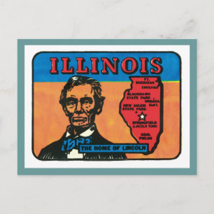 Carte Postale Illinois IL Étiquette Vintage